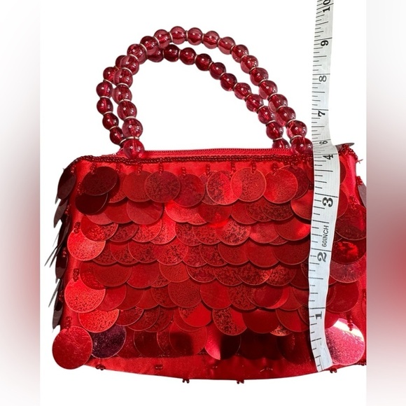 Vintage Y2K Mini Ruby Red Embellished Sequin Beaded La Regale Purse Handbag - Picture 8 of 9